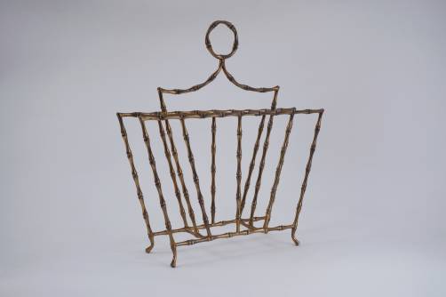 Vintage brass magazine rack, faux bamboo, Maison Bagues, 1940`s ca, French